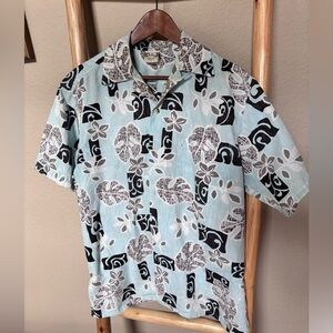 Go Barefoot Hawaiian Shirt Men’s L Blue Leaf Aloha USA Pocket